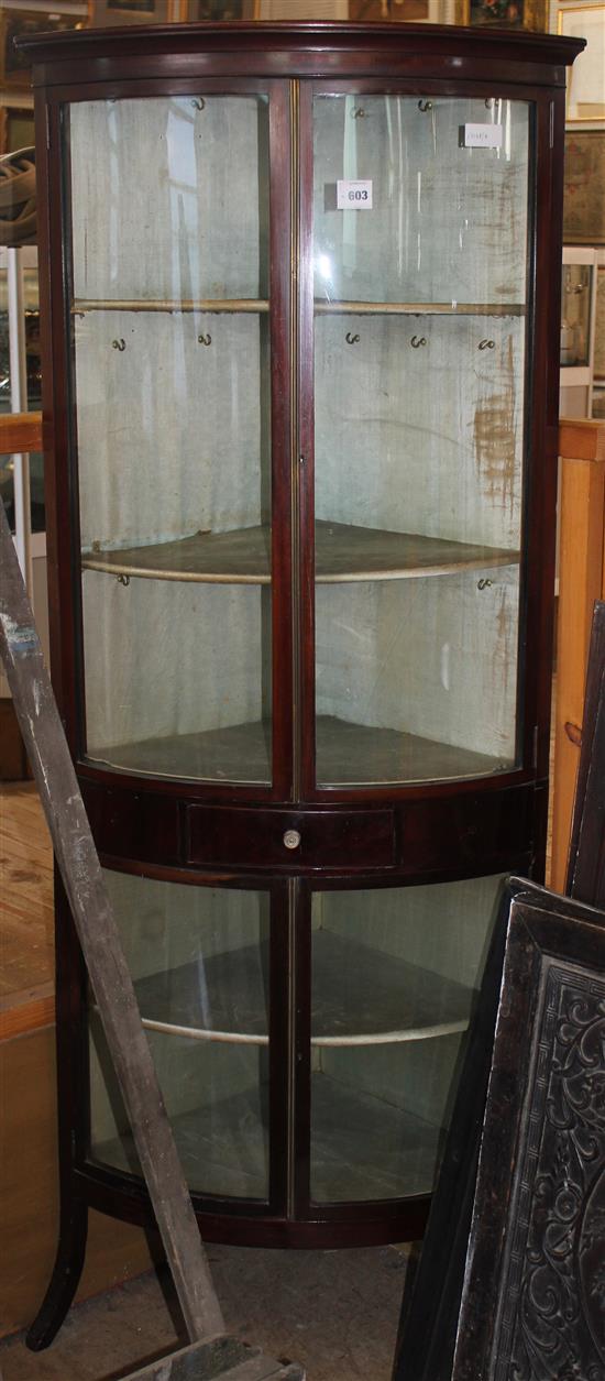 Glazed standing cylinder corner cabinet